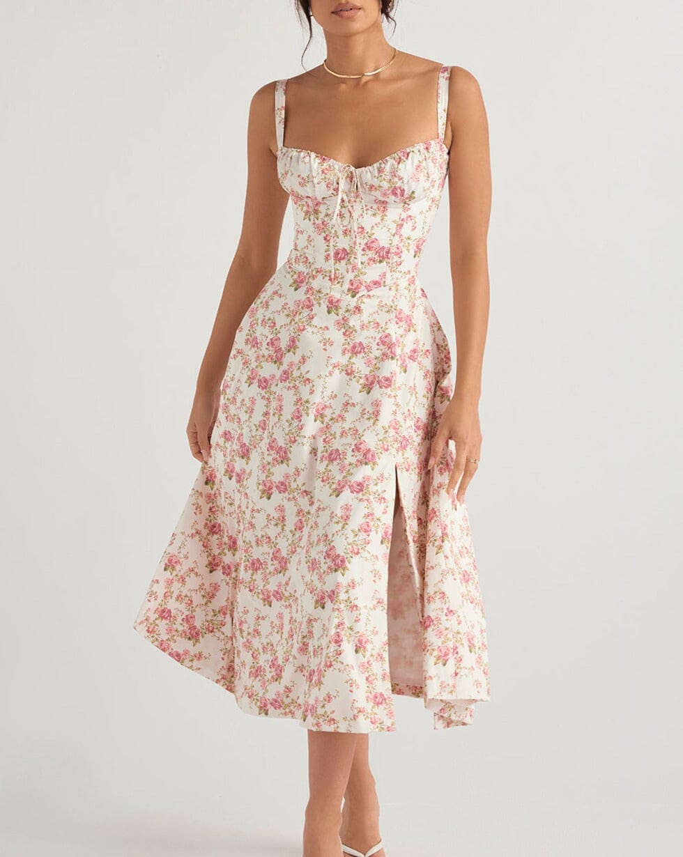 Vestido Midi Floral com Fenda Lateral