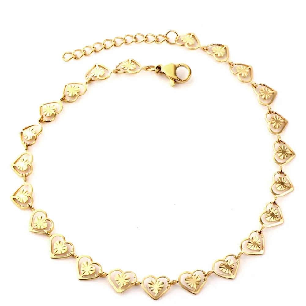 Pulseira Feminina Coração Dourado Clássica