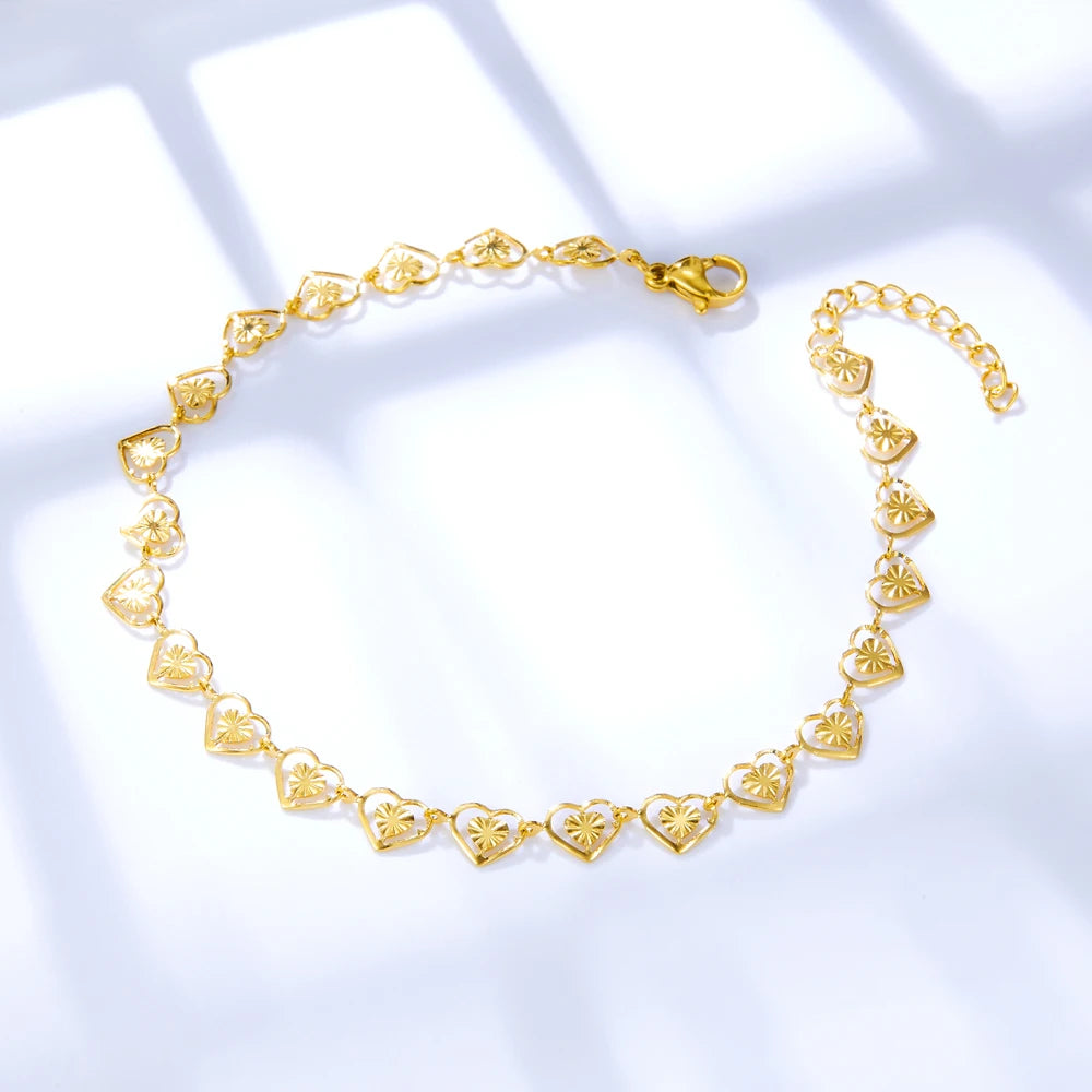 Pulseira Feminina Coração Dourado Clássica