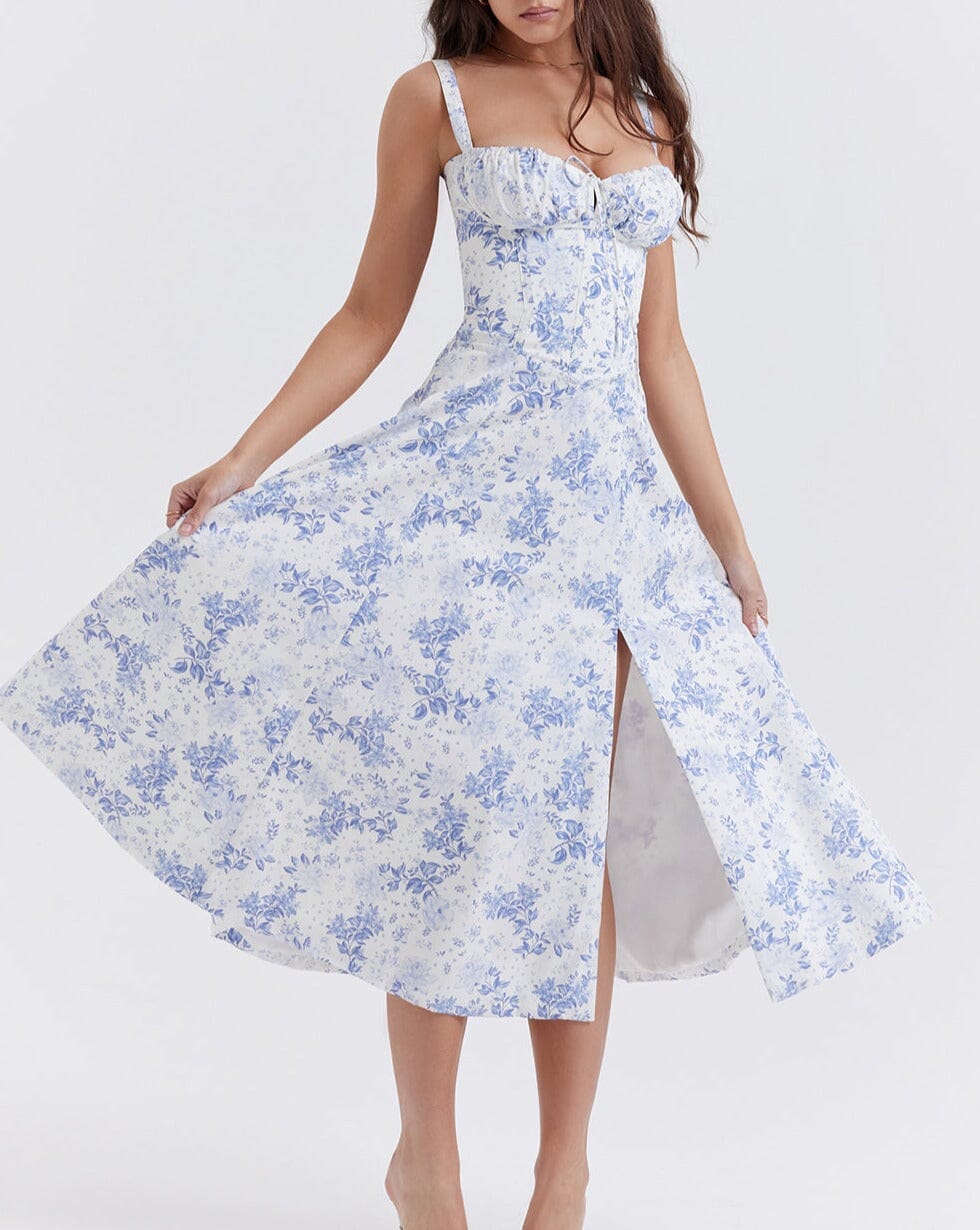 Vestido Midi Floral com Fenda Lateral