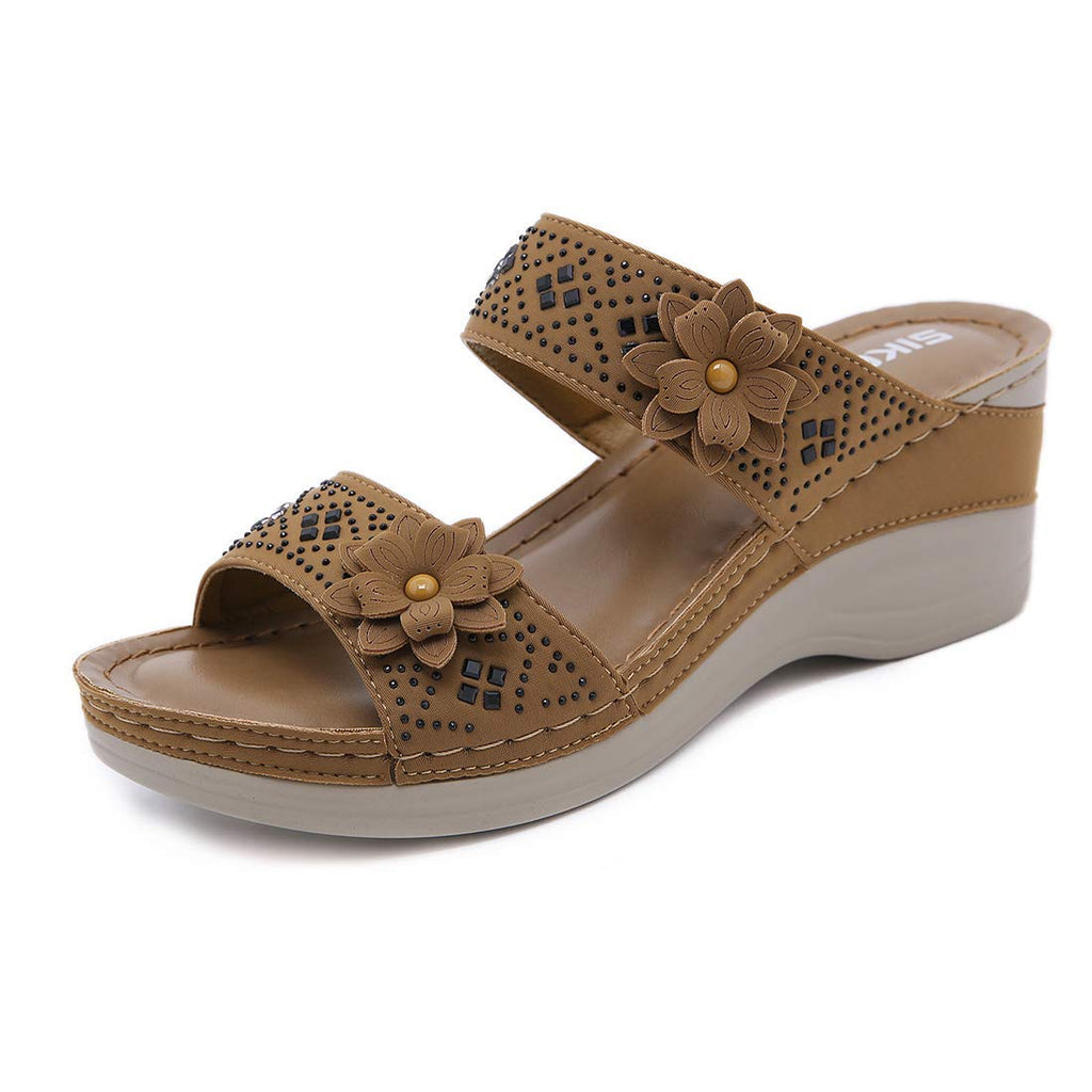 Sandália Plataforma Verão com Flores Feminina